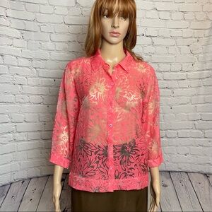 Studio Works Coral Floral Rayon Blouse Size M